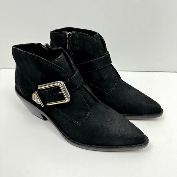 NEW Vince Camuto Ashena Black Suede Leather Buckle Zip Up Bootie Ankle Boots - Picture 8 of 14